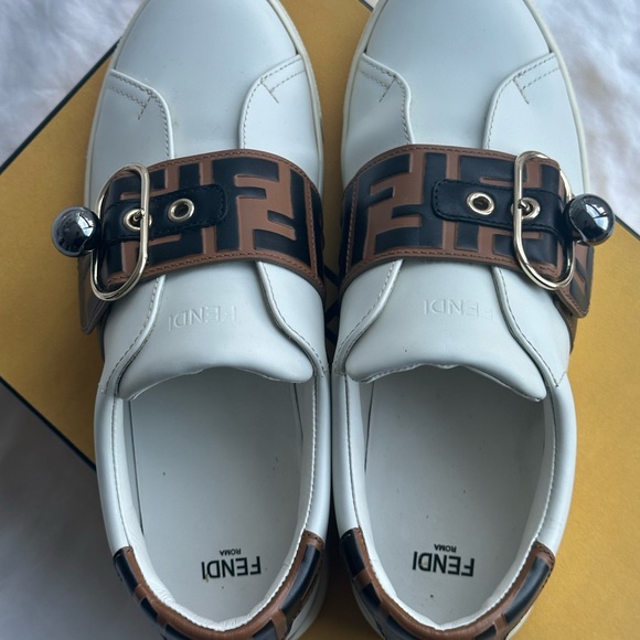 Fendi White and Brown Logo Strap Sneakers leather - Picture 5 of 9